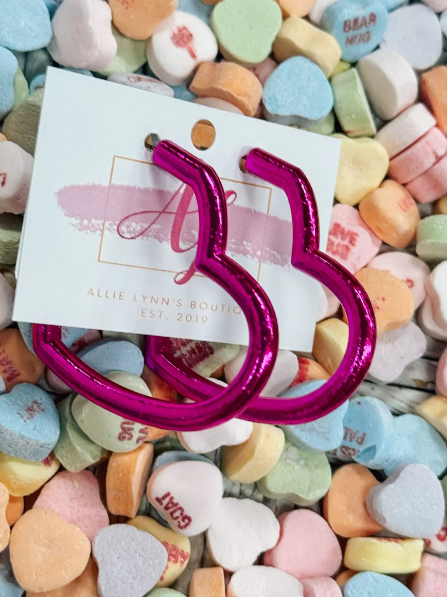 Allie Lynn's Boutique Jewelry<Heart Hoops "Fuchsia"