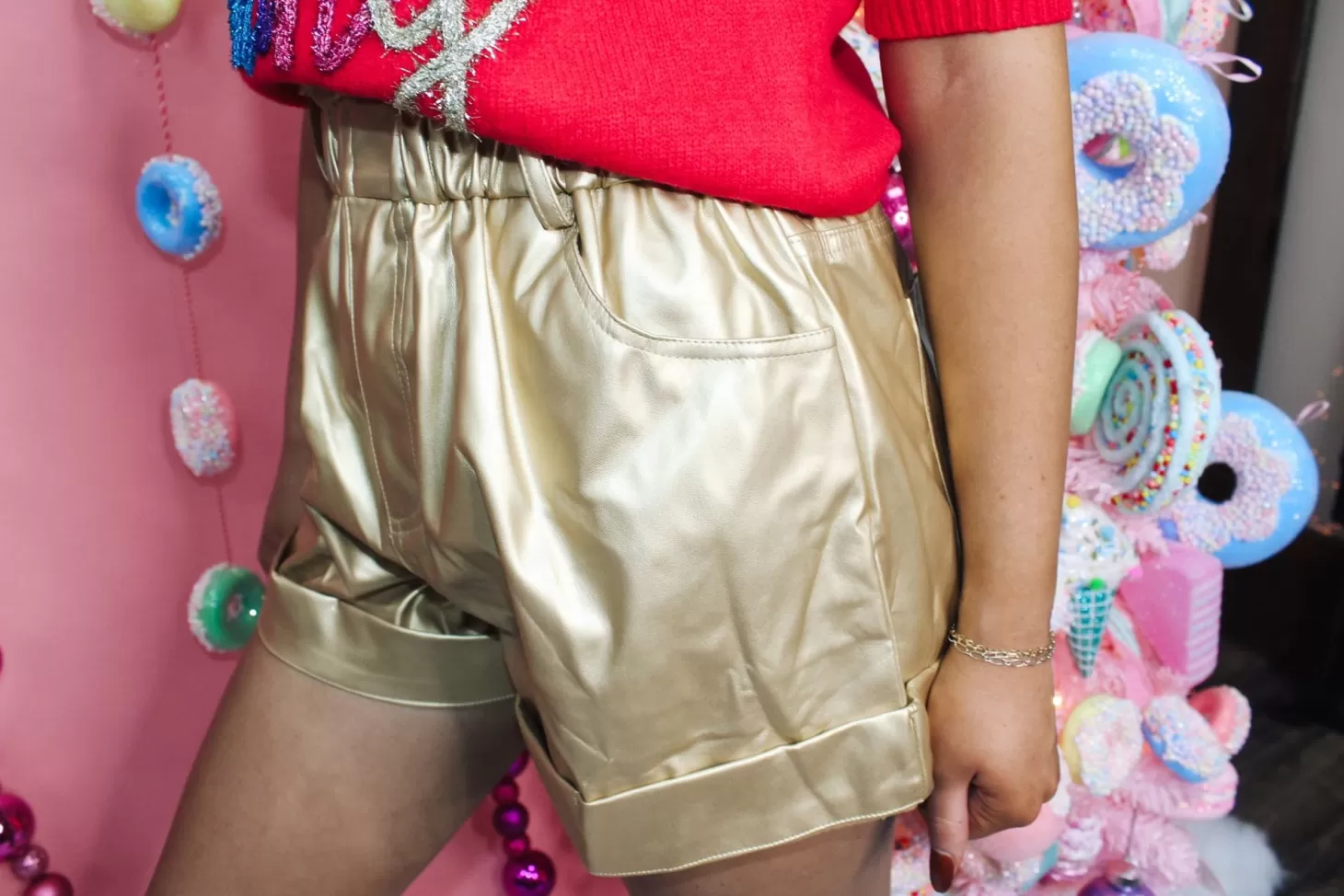 Allie Lynn's Boutique Shorts/Skirts<Leather Holiday Shorts "Gold"