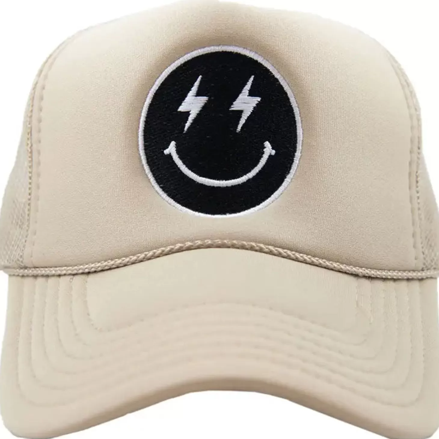 Allie Lynn's Boutique Trucker Hats<Lightning Happy Face Trucker Hat "Khaki"