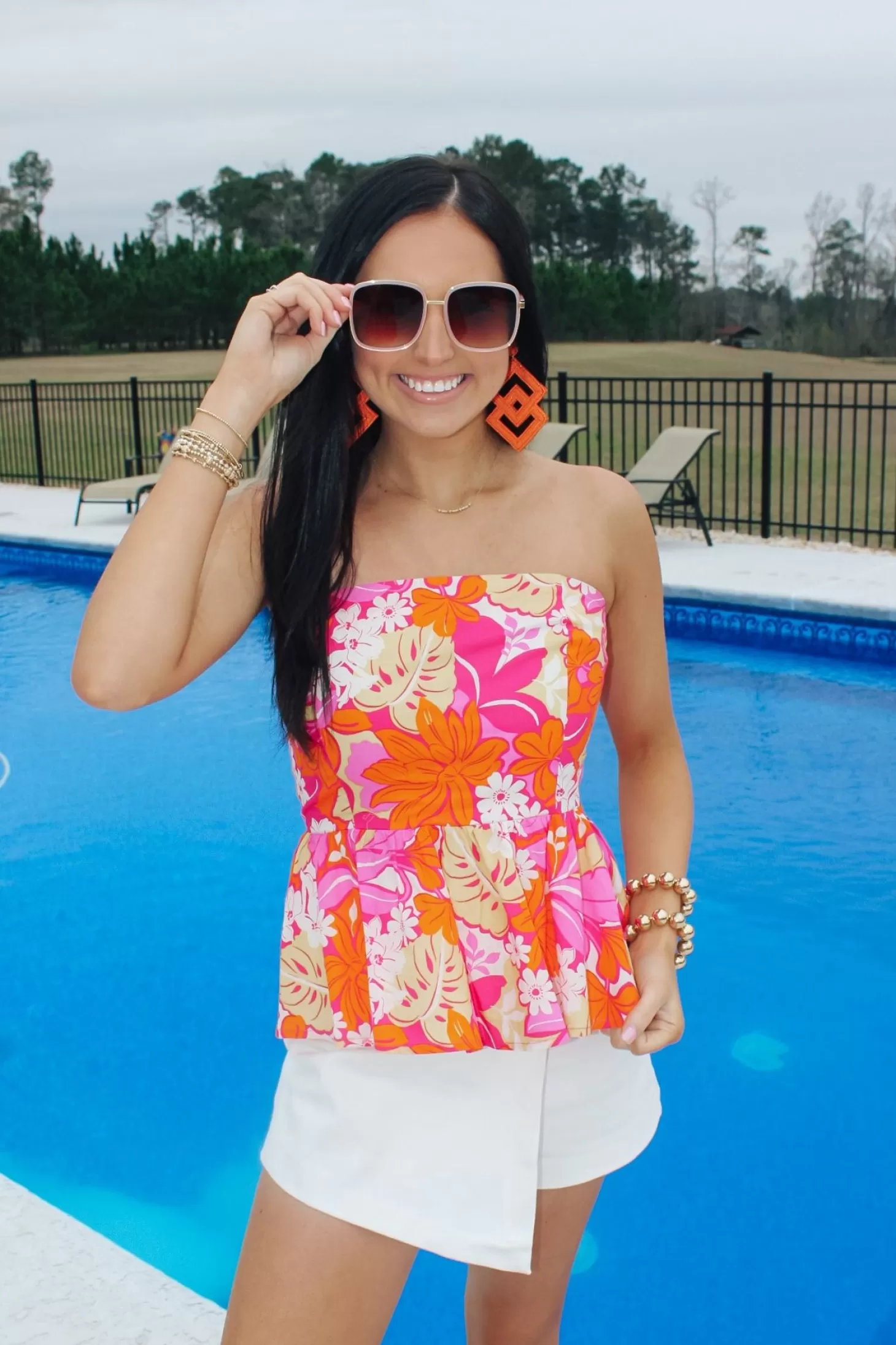 Allie Lynn's Boutique Printed Tops<Pink/Orange Floral Printed Top