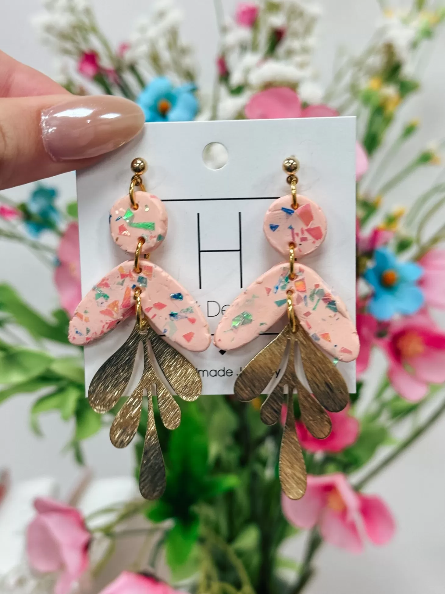 Allie Lynn's Boutique Hart Designs Jewelry<Sweet Spring Clay/Gold Earrings