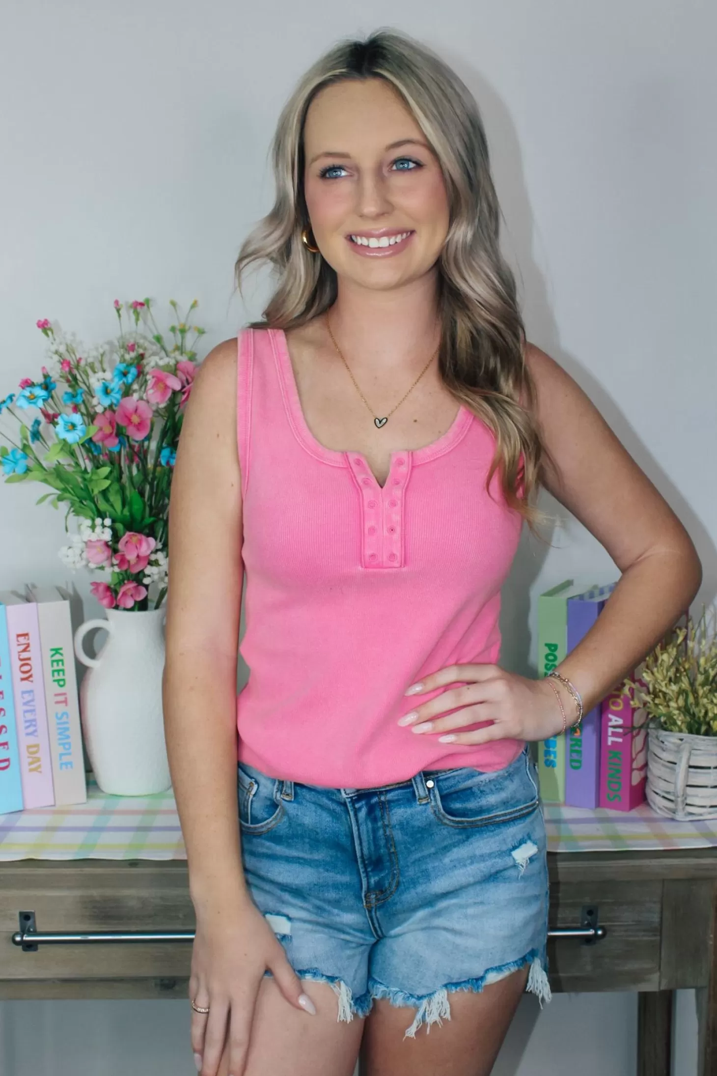 Allie Lynn's Boutique Spring Break Edit<Washed Casual Fitted Tank Top "Pink"